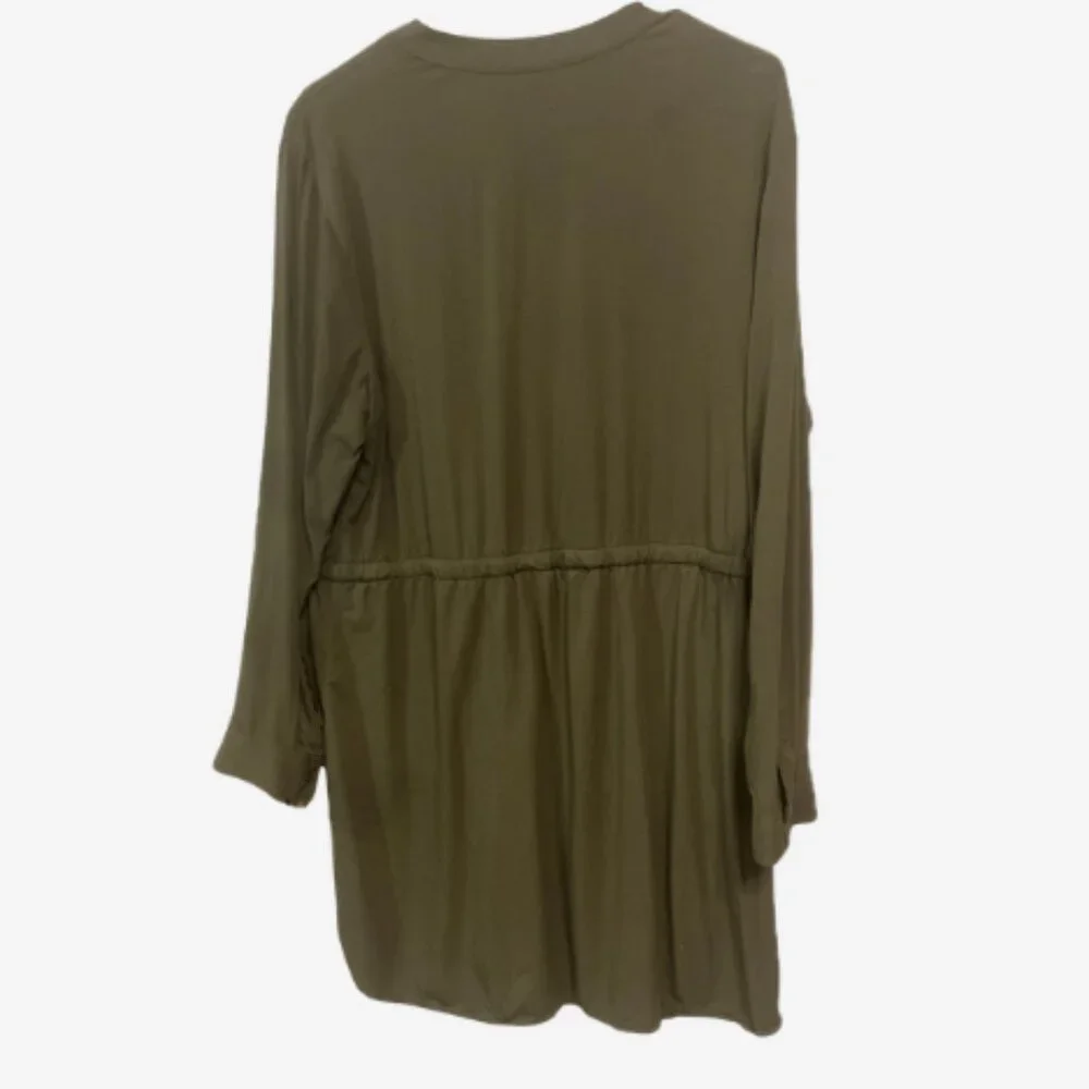 Old Navy Dress Women's Size XLT Olive Green 2 Side 2 Chest Pockets 100% Rayon